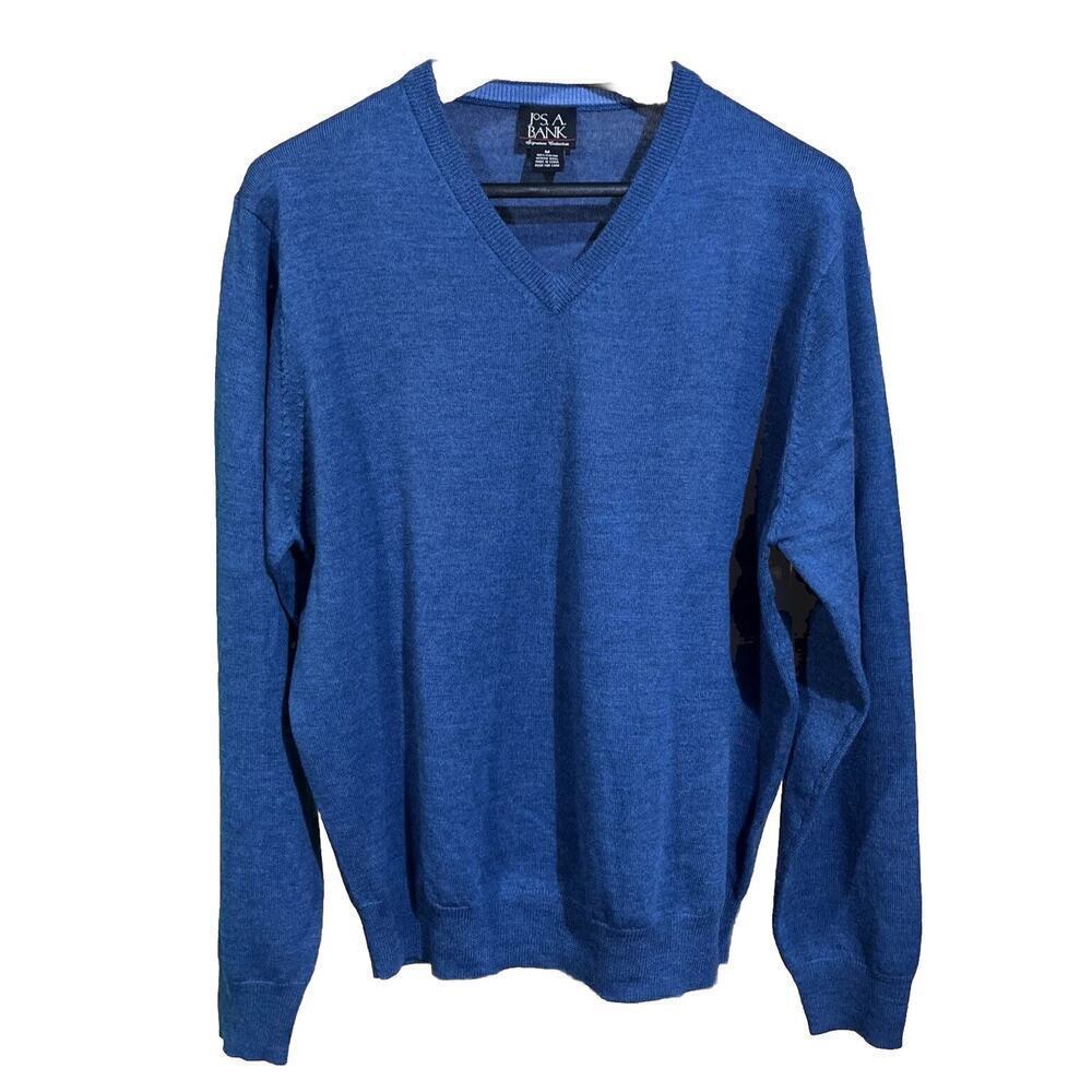 Jos A Bank Signature Collection Italian Merino Wool Sweater Blue Sz Medium